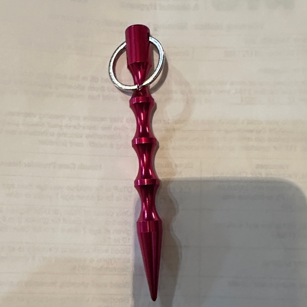 Self defense Pink Heart Keychain with Pom Pom - Picture 5 of 6
